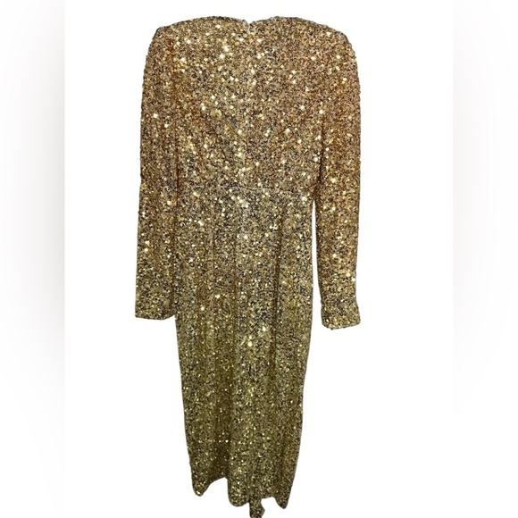 Badgley Mischka Modele Gold Sequin Midi Dress - Picture 2 of 7